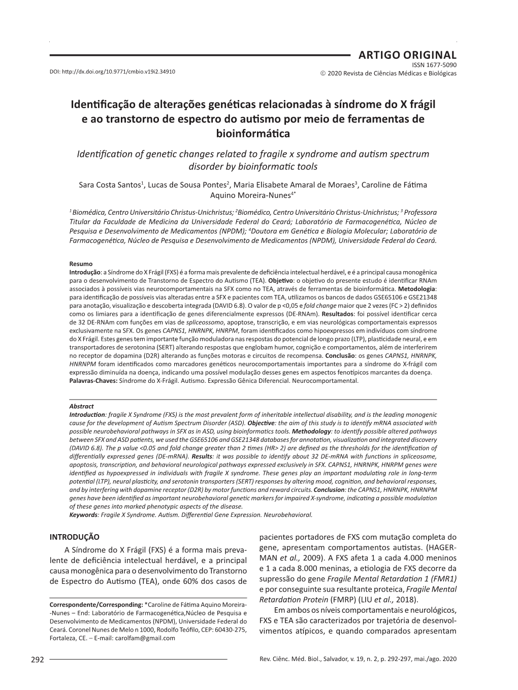 ARTIGO ORIGINAL Identificação De Alterações Genéticas Relacionadas