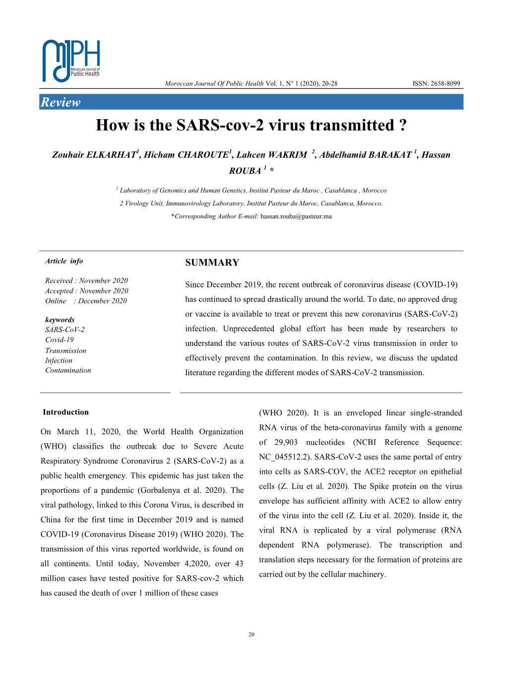 How Is the SARS-Cov-2 Virus Transmitted ?
