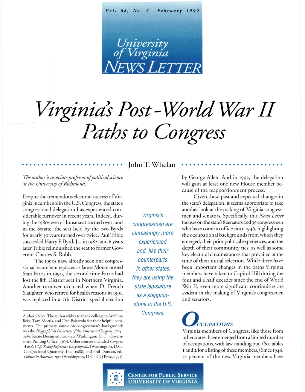 Virginias Post-World ~R II Path to Congres~