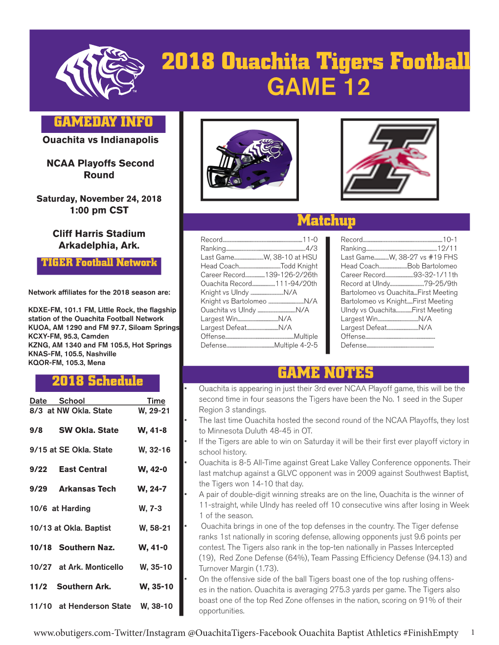 2018 Ouachita Tigers Football GAME 12