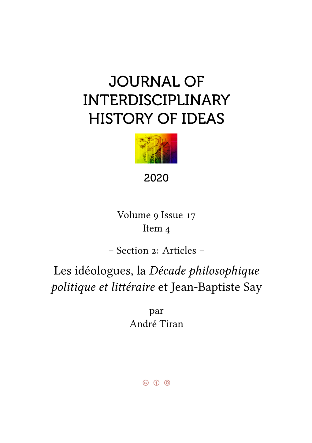 Les Idéologues, La Décade Philosophique Politique Et Littéraire Et Jean-Baptiste Say
