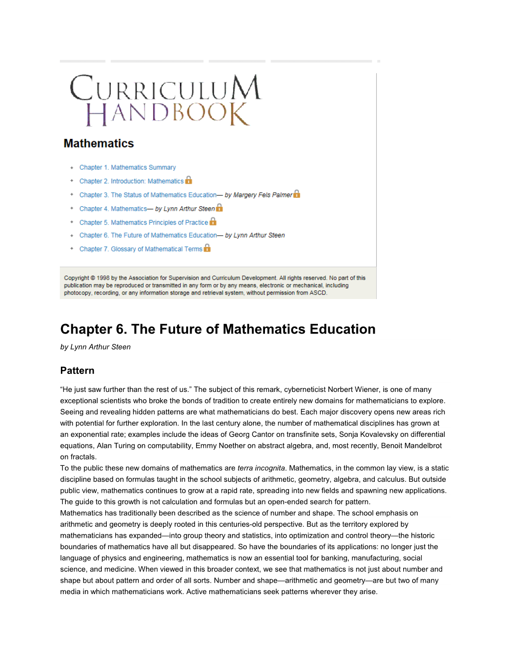 Chapter 6. the Future of Mathematics Education by Lynn Arthur Steen