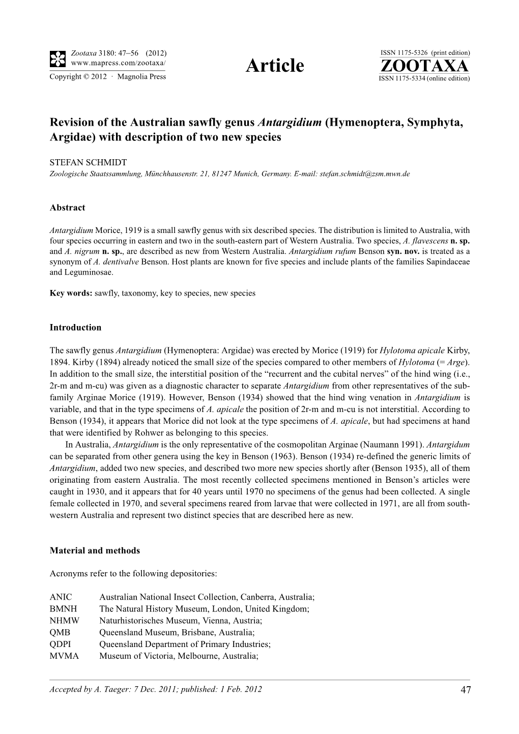 Hymenoptera, Symphyta, Argidae) with Description of Two New Species