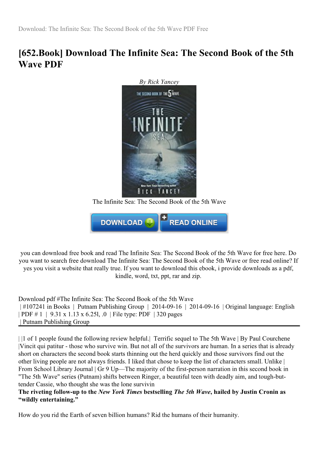 Download the Infinite Sea: the Second Book of the 5Th Wave PDF