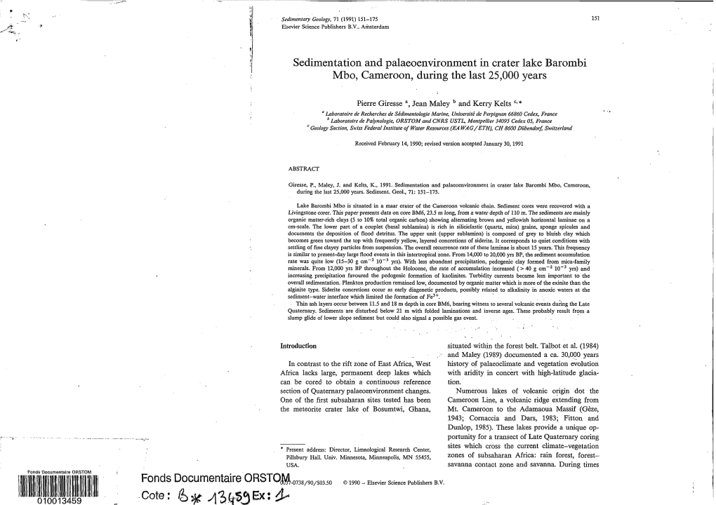 Sedimentation and Palaeoenvironment in Crater Lake Barombi I Mbo, Cameroon, During the Last 25,000 Years