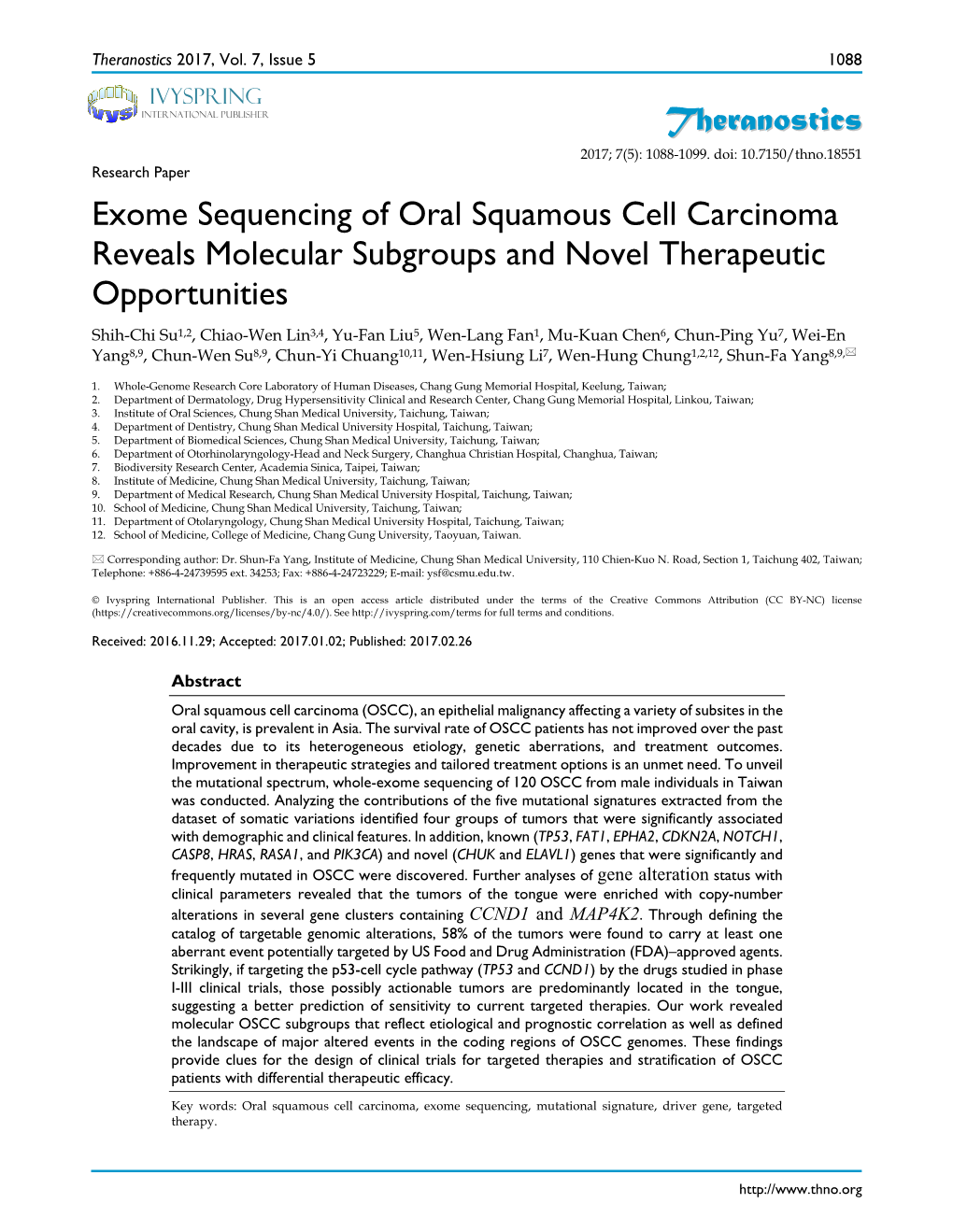 Theranostics Exome Sequencing of Oral Squamous Cell Carcinoma