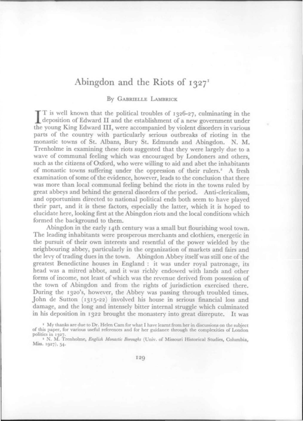 Abingdon and the Riots of 1327'