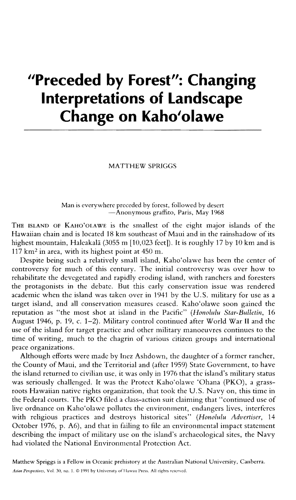 Changing Interpretations of Landscape Change on Kaho'olawe