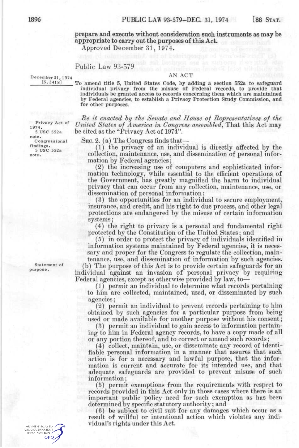 1896 Public Law 93-579-Dec. 31, 1974 [88 Stat