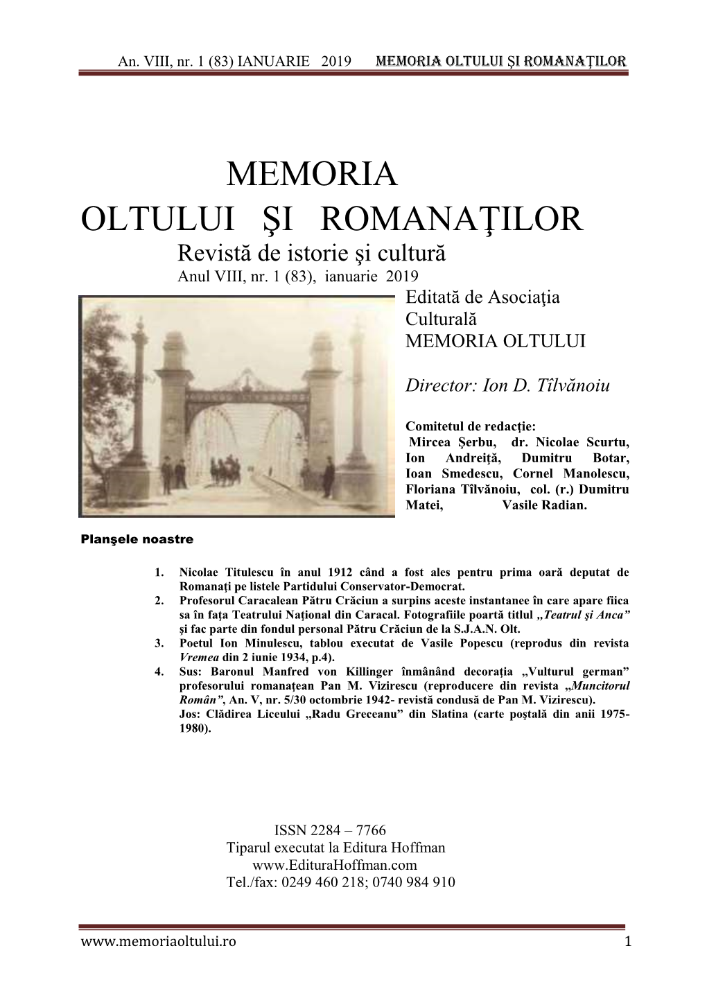 Revista Memoria Oltului Si Romanatilor Nr. 83/Ianuarie 2019