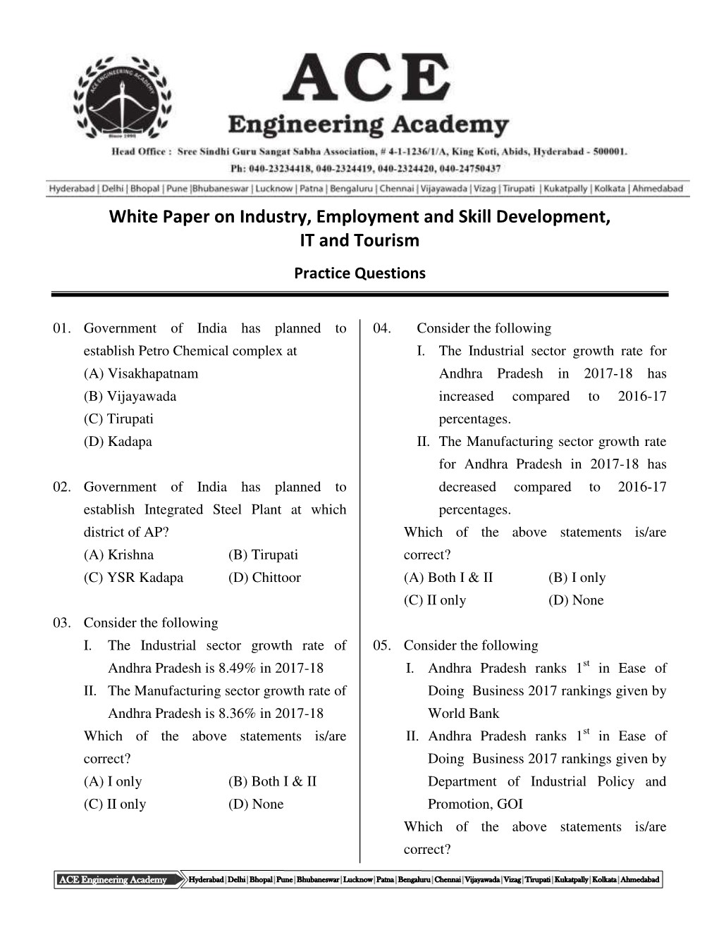 White Paper on Industry, Employment and Skill Development, IT and Tourism