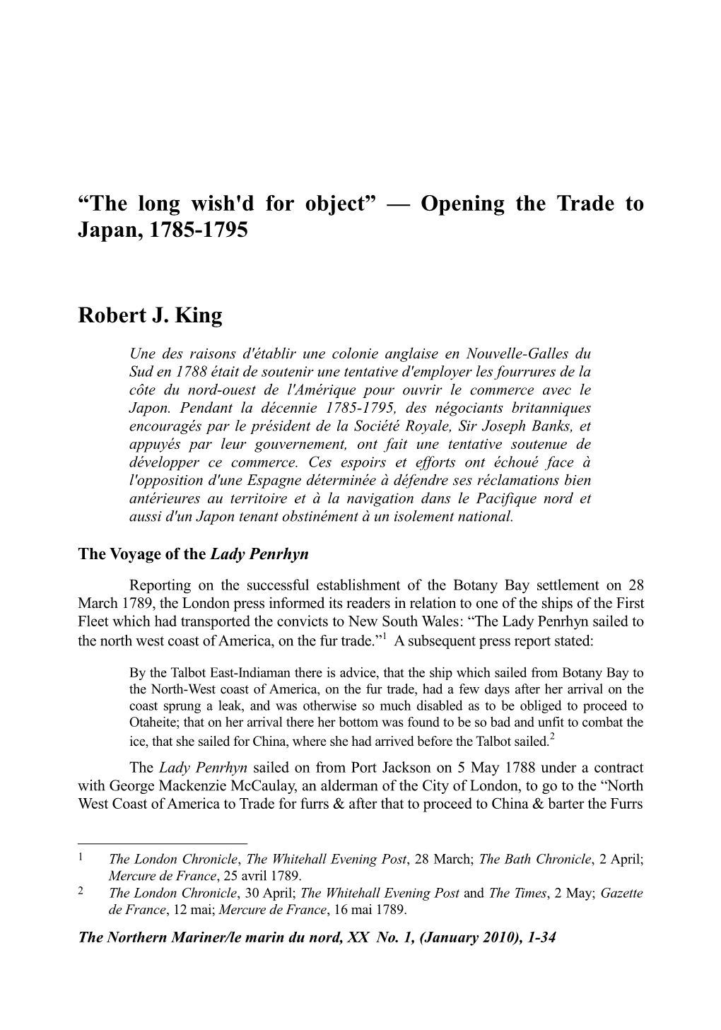 The Long Wish'd for Object” — Opening the Trade to Japan, 1785-1795