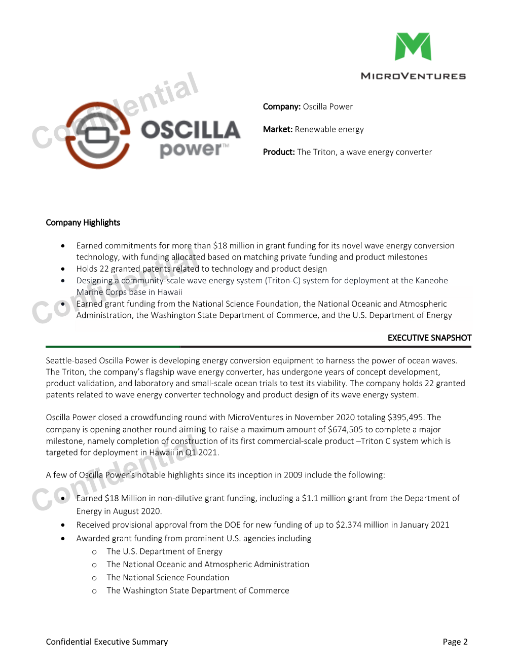 Oscilla Power II Fund Summary