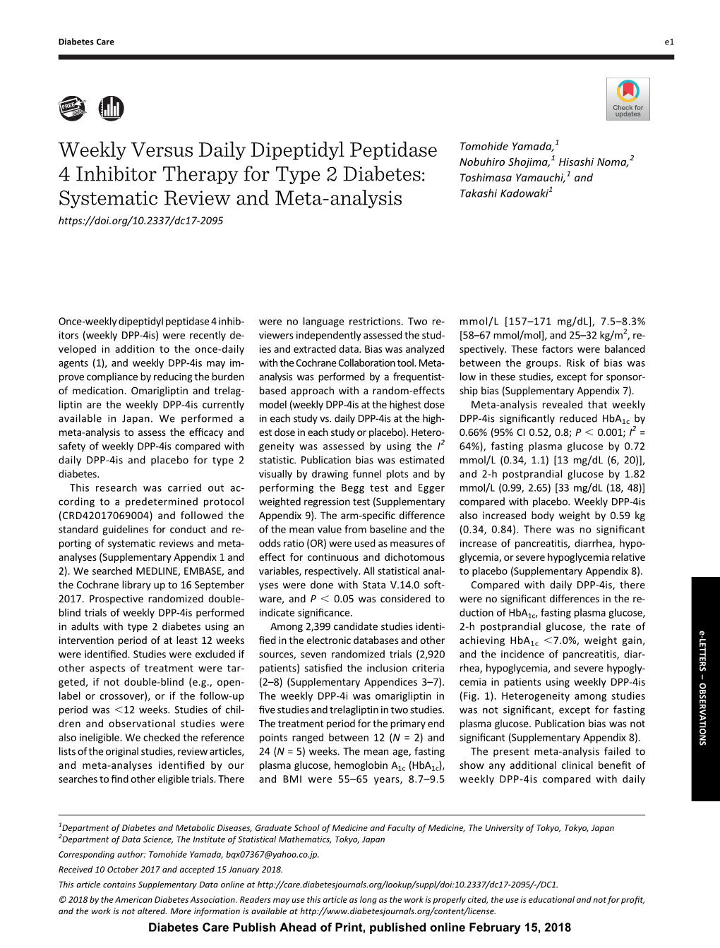 Weekly Versus Daily Dipeptidyl Peptidase 4 Inhibitor Therapy For