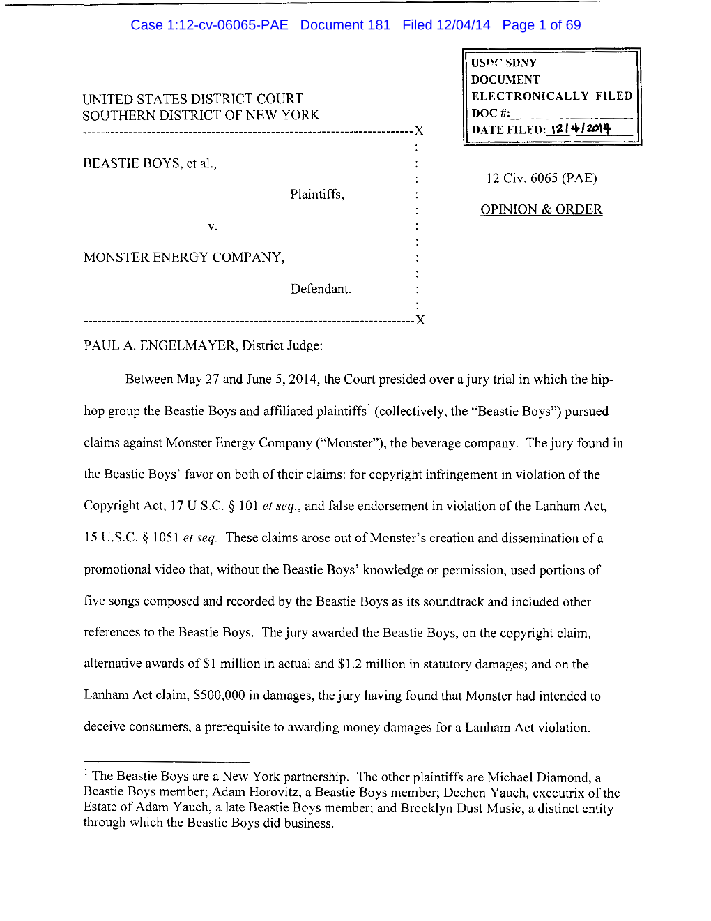 Case 1:12-Cv-06065-PAE Document 181 Filed 12/04/14 Page 1 of 69 Case 1:12-Cv-06065-PAE Document 181 Filed 12/04/14 Page 2 of 69