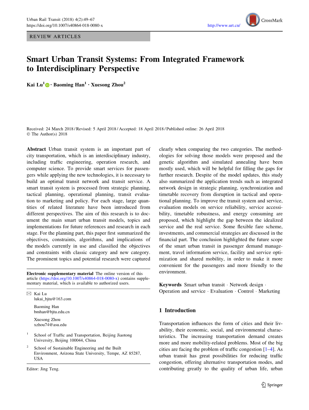 Smart Urban Transit Systems: from Integrated Framework to Interdisciplinary Perspective