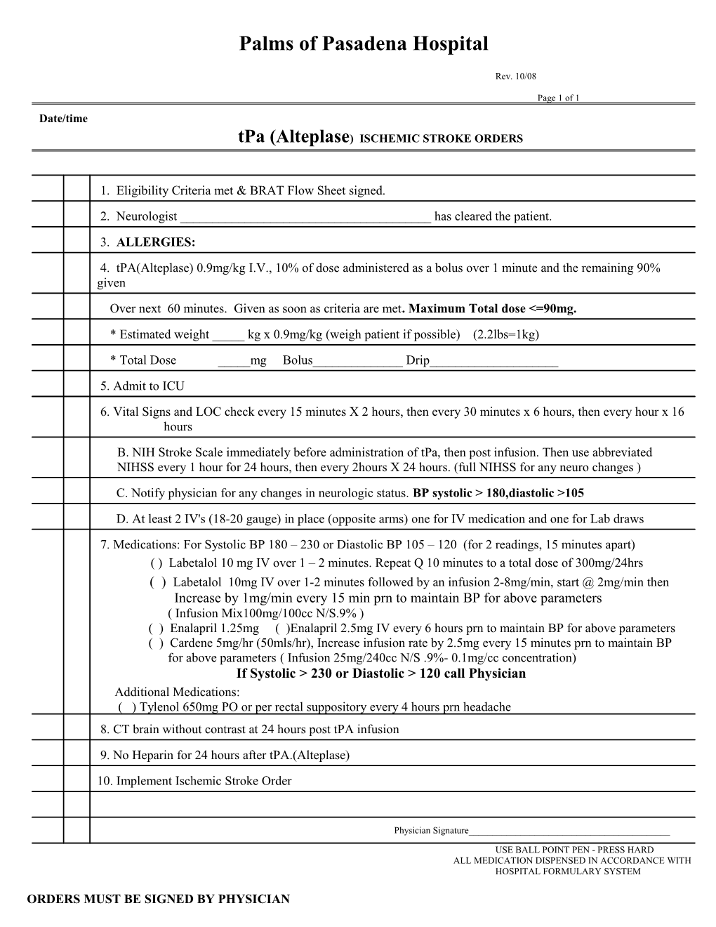 7. Medications: for Systolic BP 180 230 Or Diastolic BP 105 120 (For 2 Readings, 15 Minutes