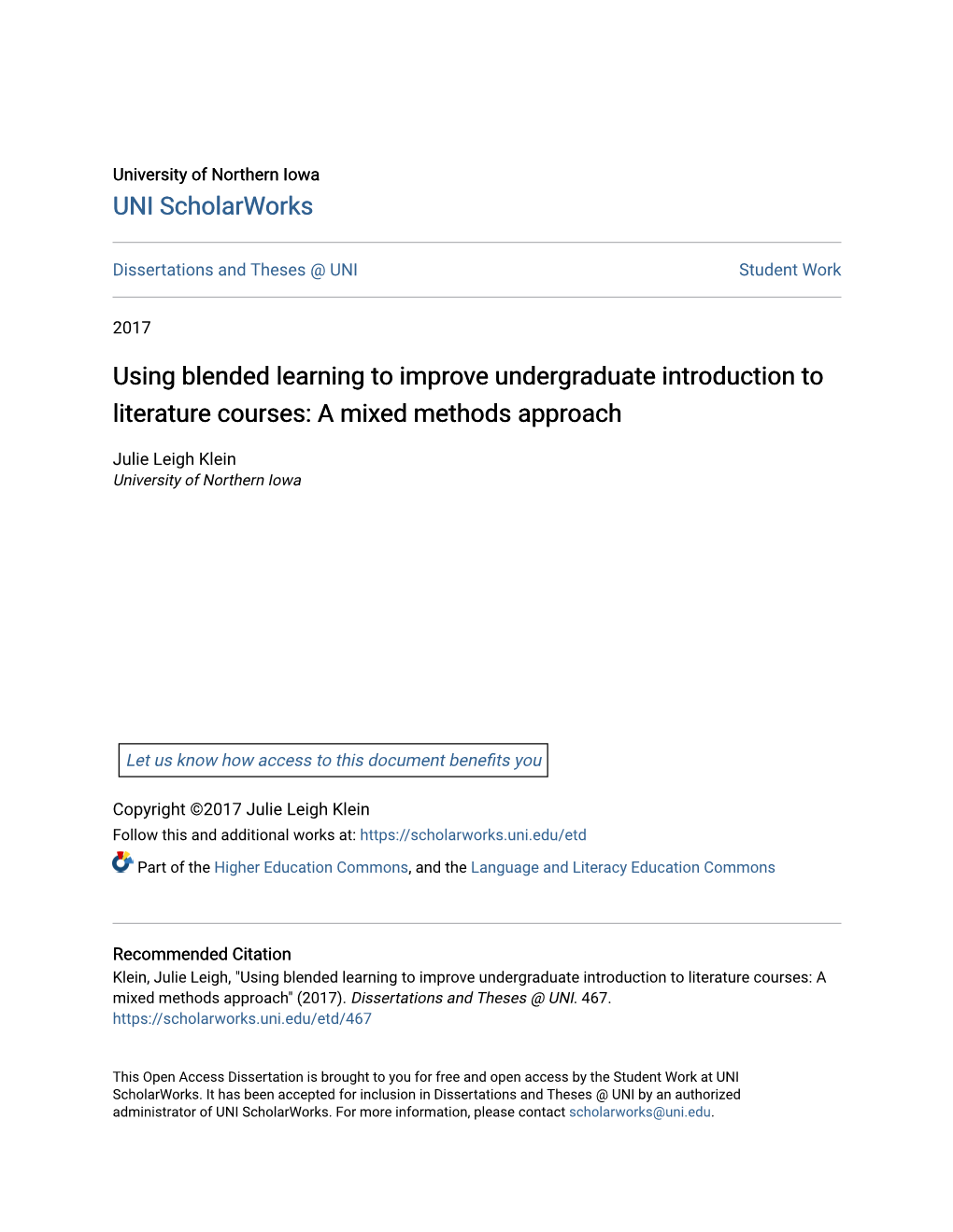 Using Blended Learning to Improve Undergraduate Introduction to Literature Courses: a Mixed Methods Approach
