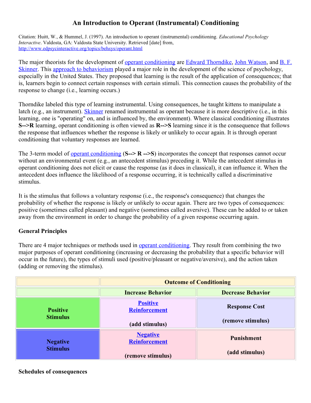 An Introduction to Operant (Instrumental) Conditioning