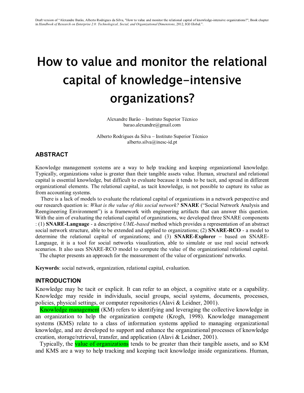 How to Value and Monitor the Relational Capital of Knowledge