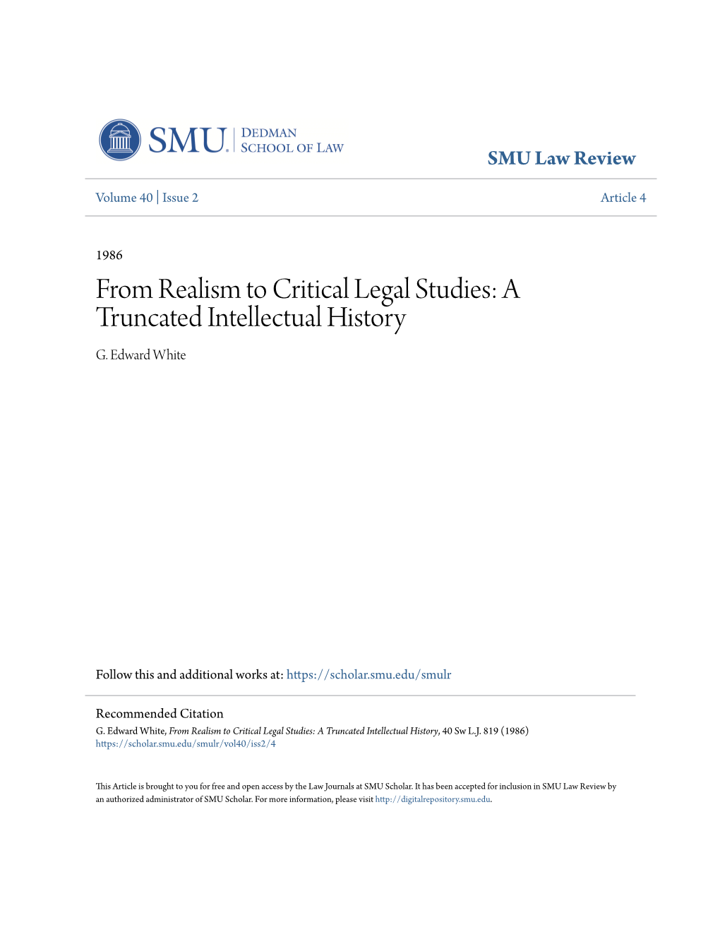 From Realism to Critical Legal Studies: a Truncated Intellectual History G
