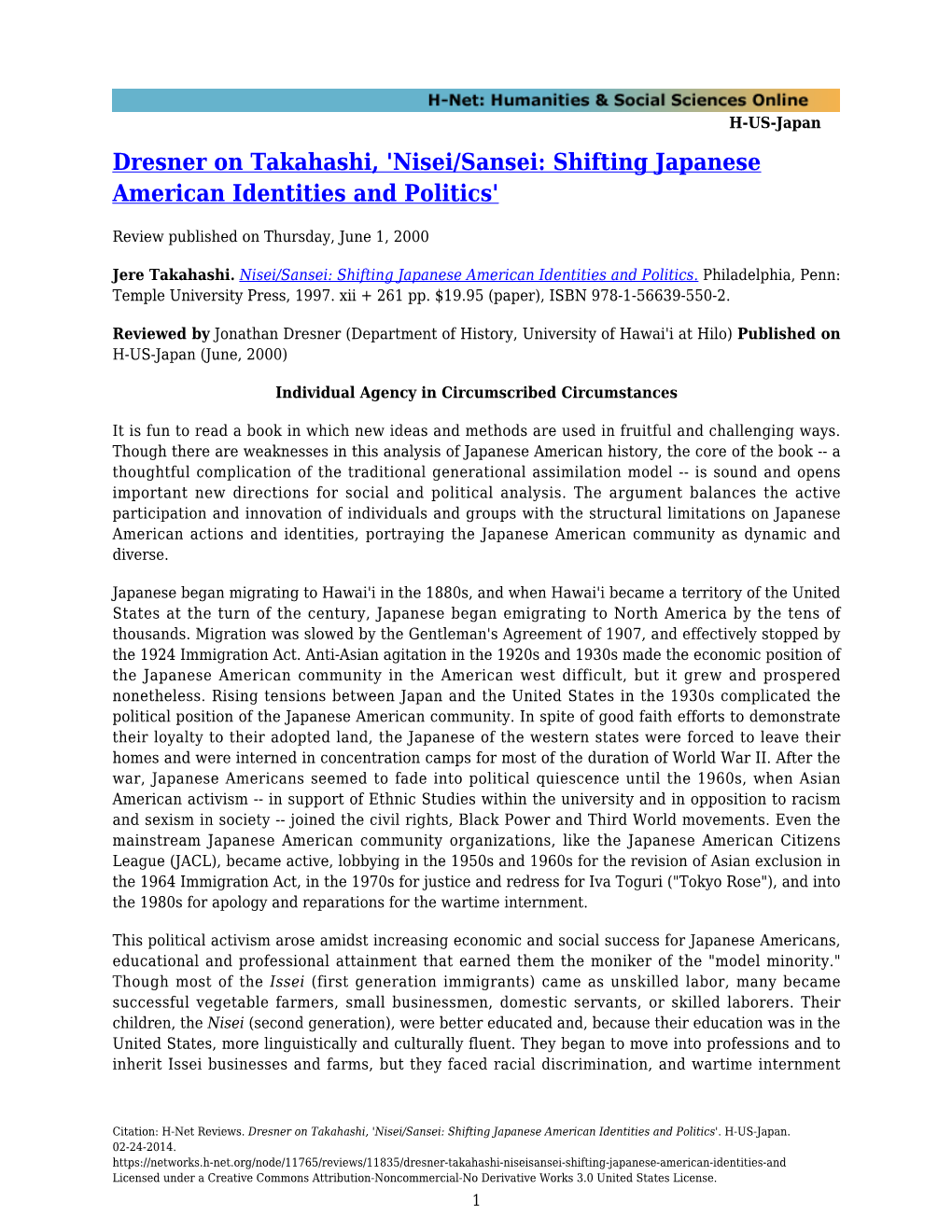 Nisei/Sansei: Shifting Japanese American Identities and Politics'