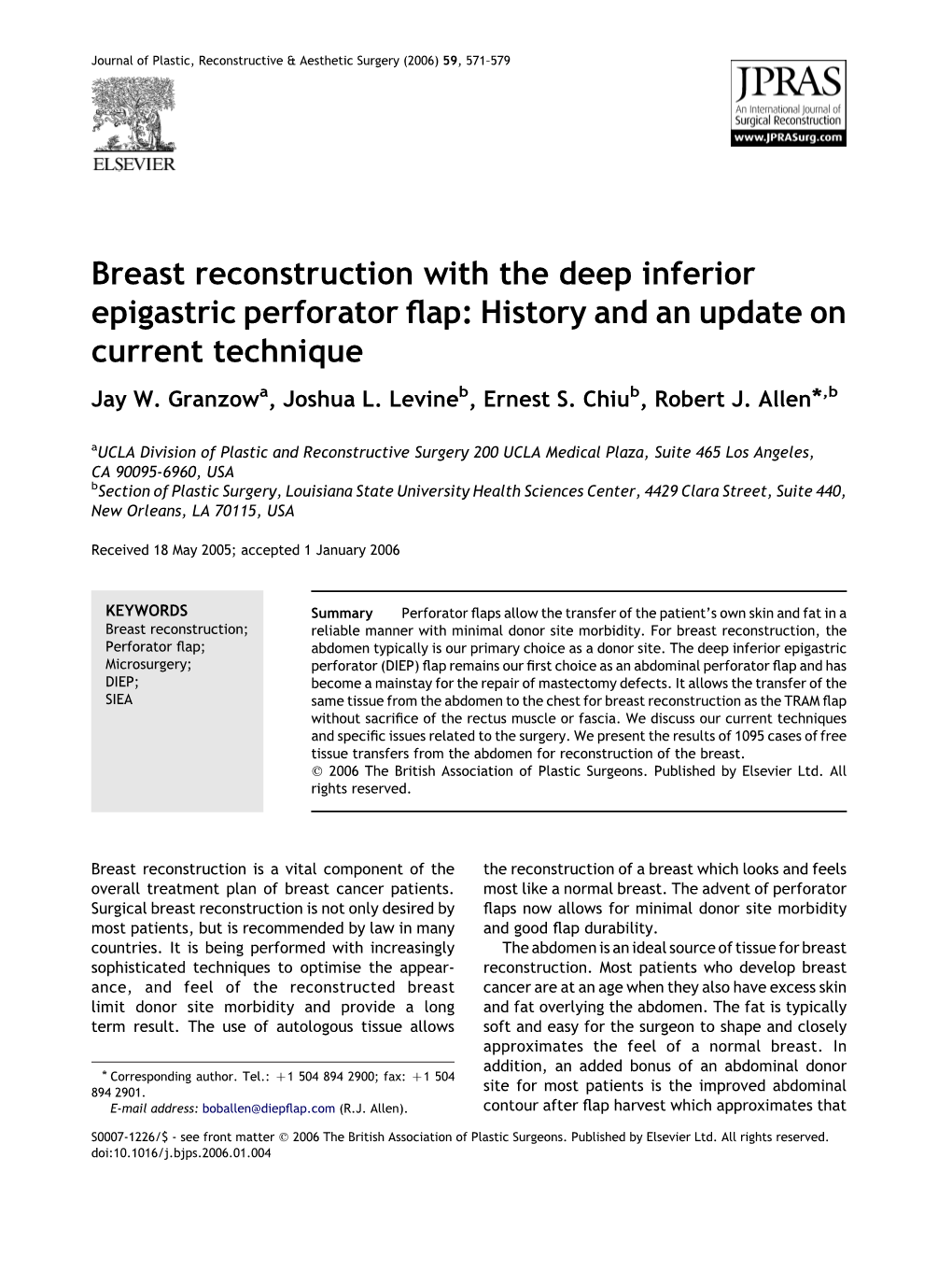 Breast Reconstruction with the Deep Inferior Epigastric Perforator Flap