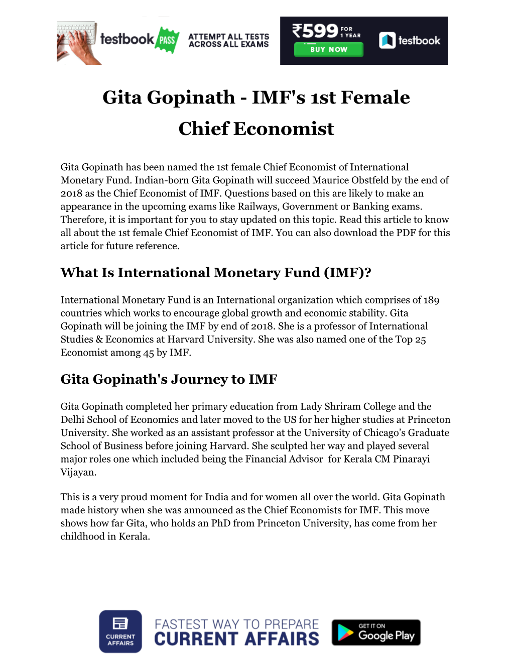 Gita Gopinath - IMF's 1St Female Chief Economist