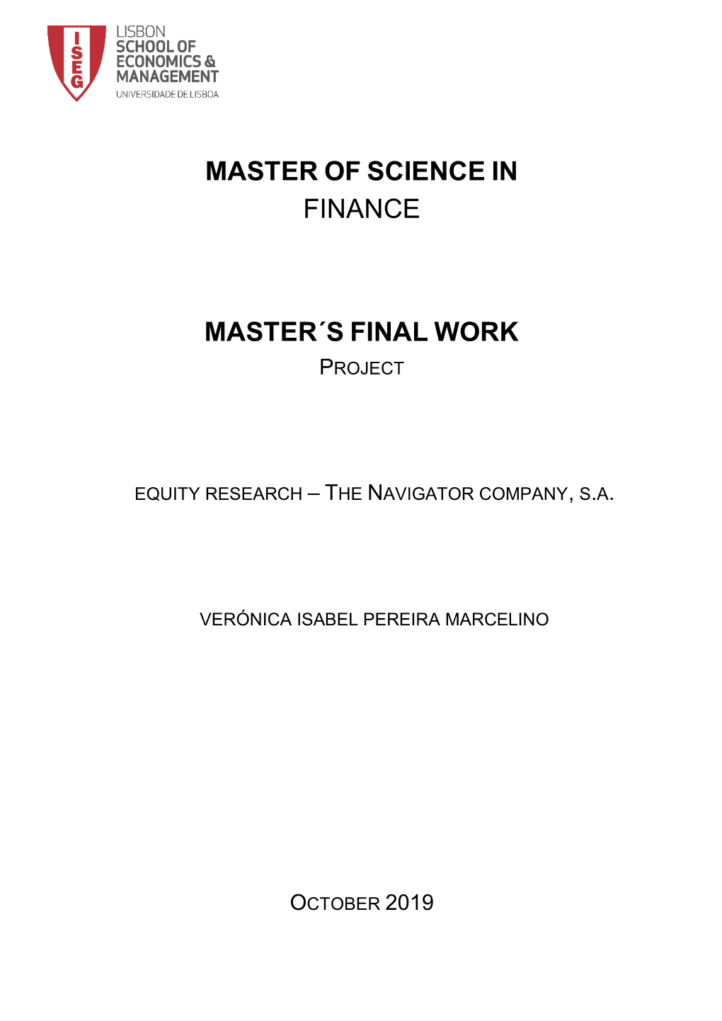 Master of Science in Finance Master´S Final Work