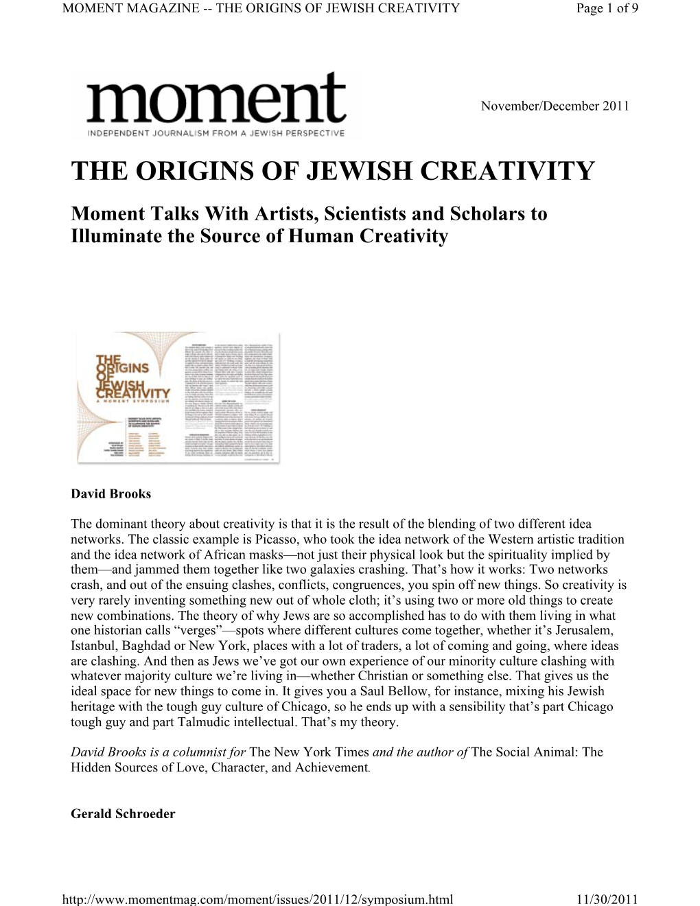 THE ORIGINS of JEWISH CREATIVITY Page 1 of 9