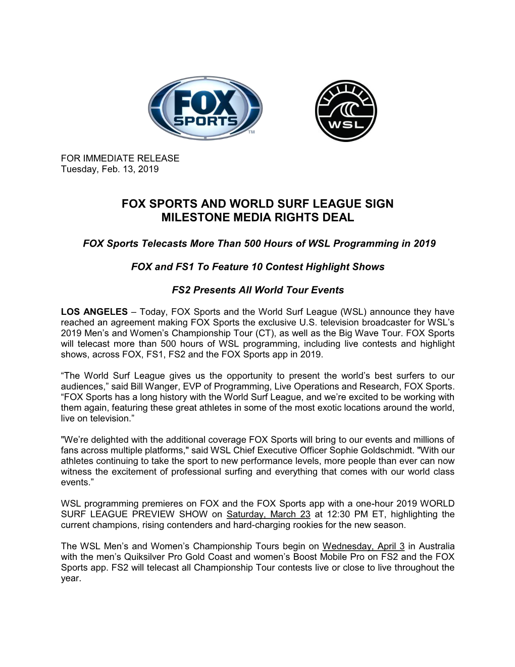 Fox Sports and World Surf League Sign Milestone Media Rights Deal