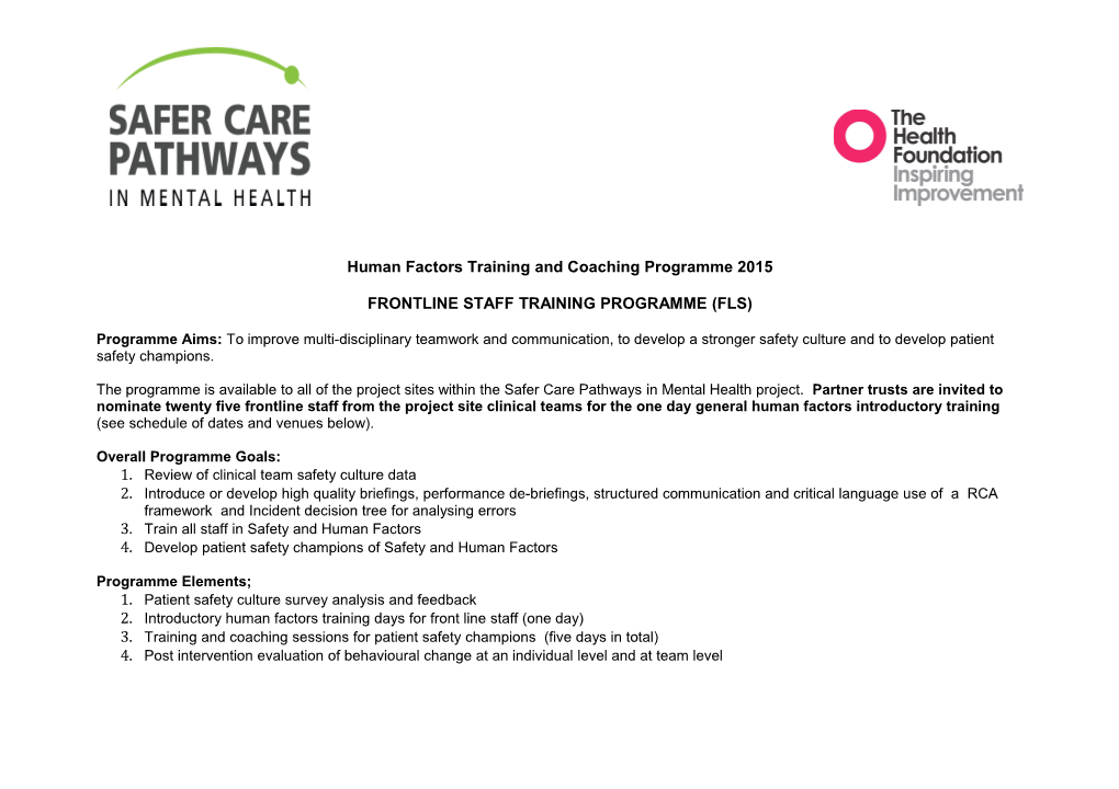 Human Factors Training and Coachingprogramme 2015