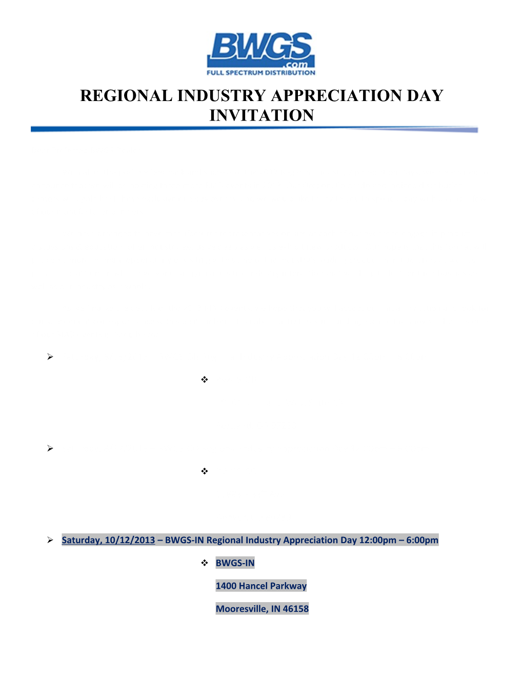 Regional Industry Appreciation Day Invitation