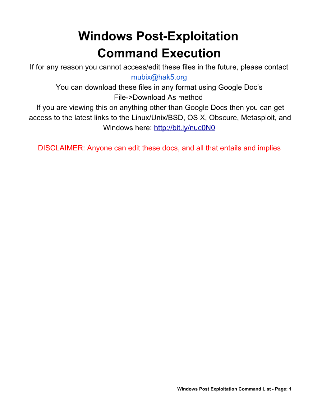 Windows Postexploitation Command Execution