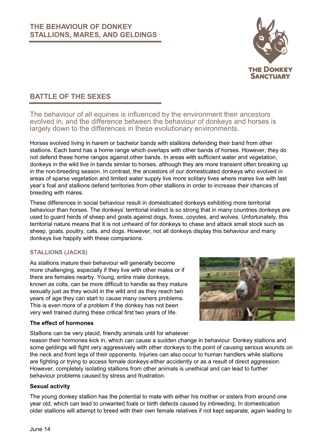 The Behaviour of Donkey Stallions, Mares, and Geldings