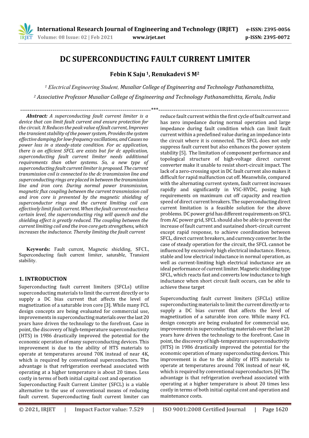 Dc Superconducting Fault Current Limiter