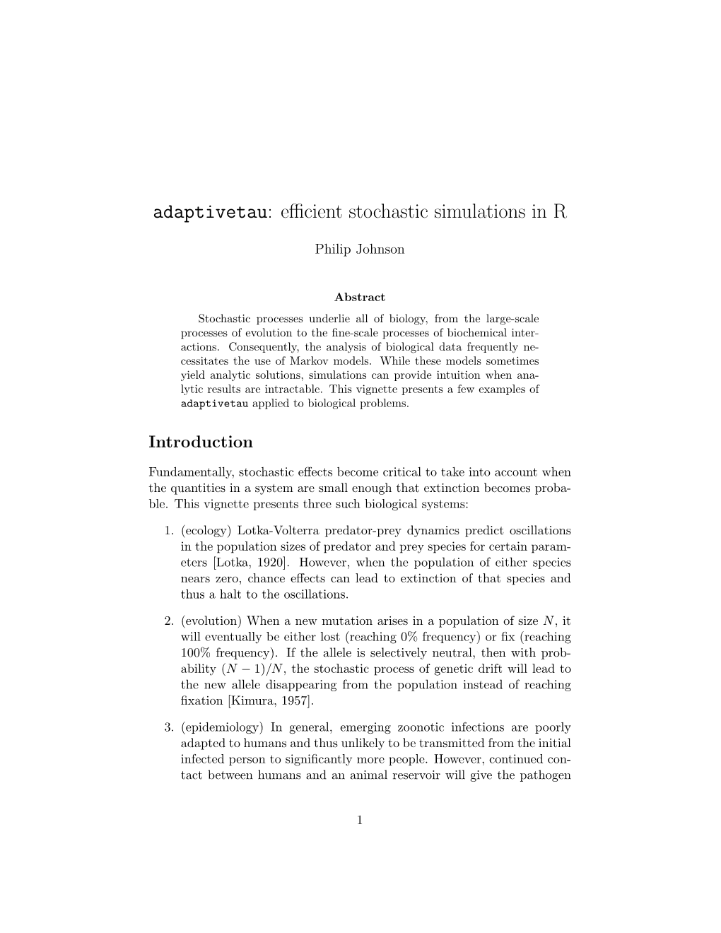 Adaptivetau: Efficient Stochastic Simulations in R