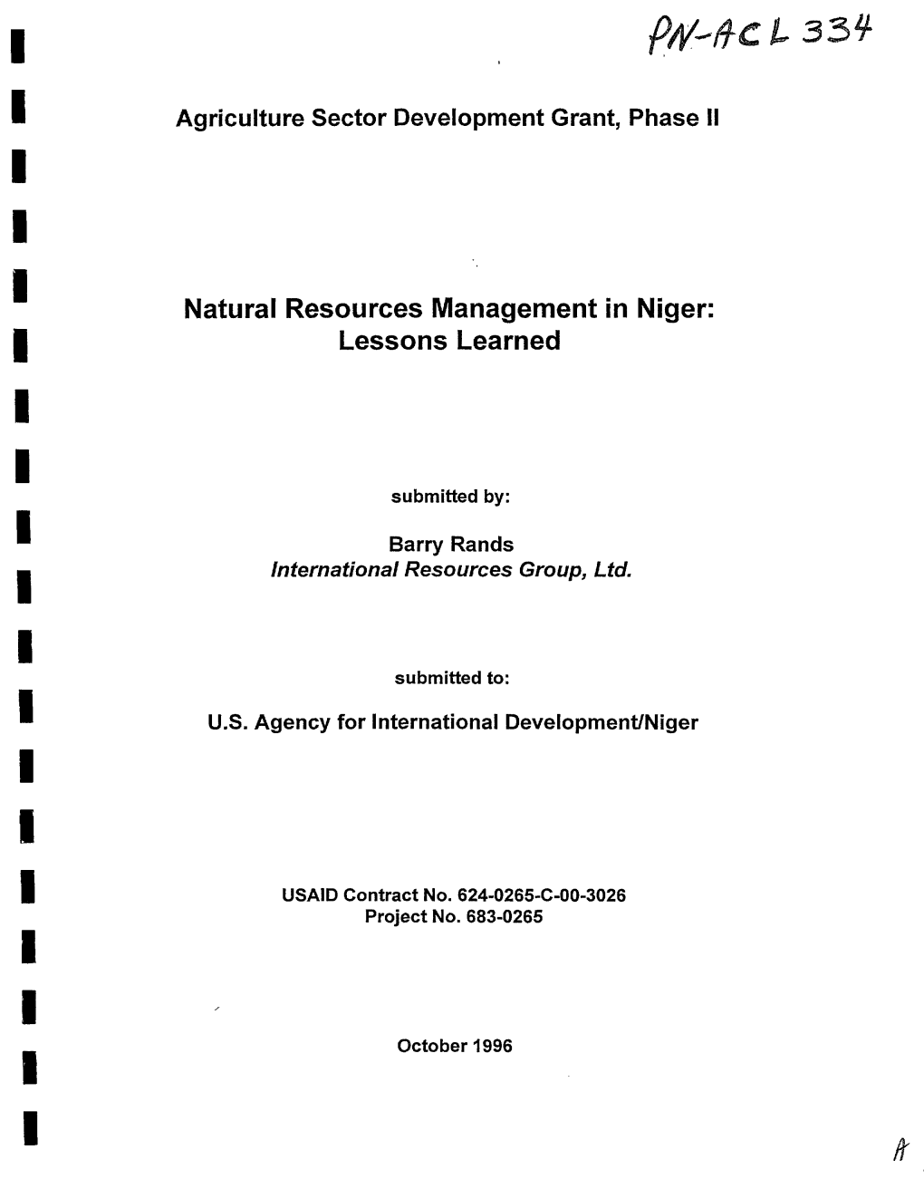 Natural Resources Management in Niger: Lessons Learned