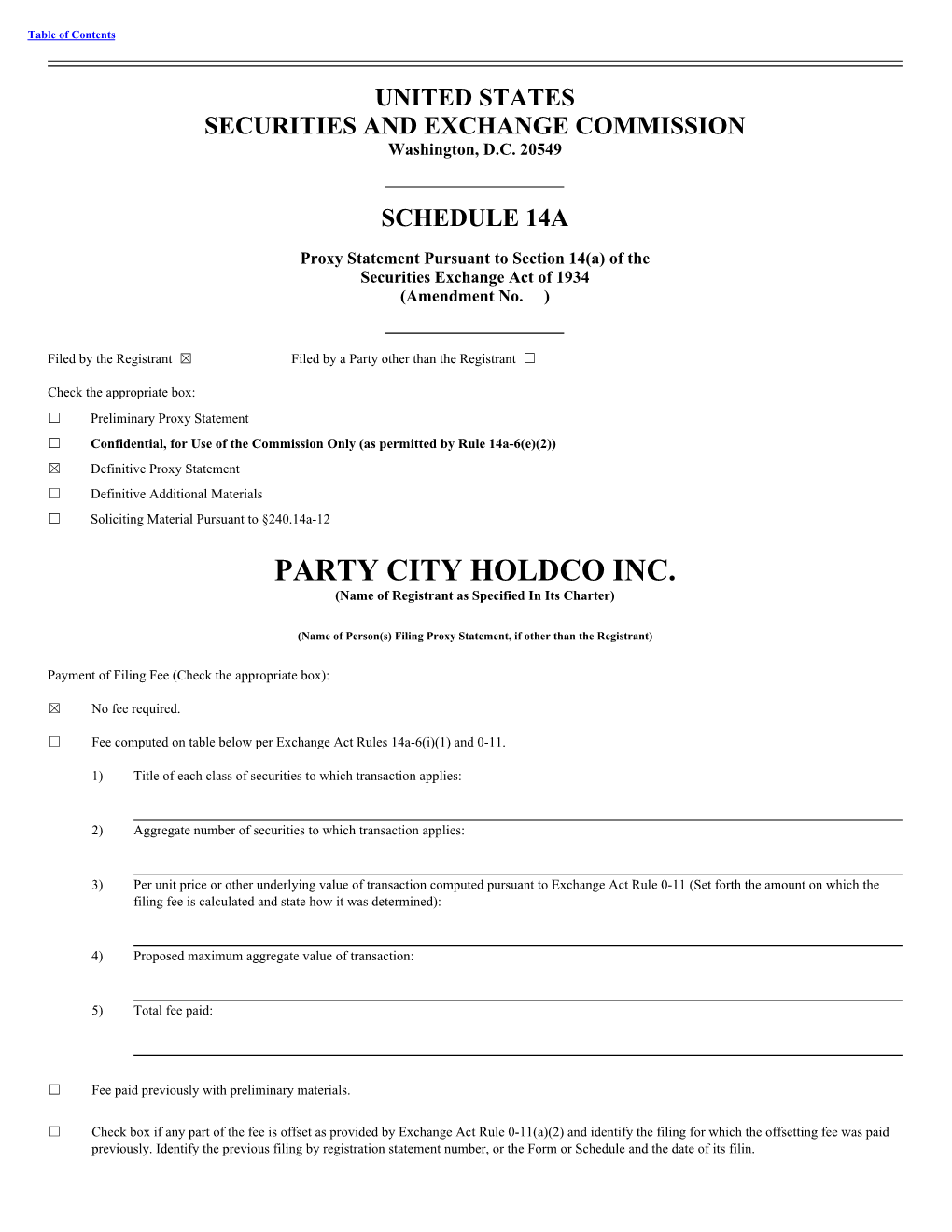 PARTY CITY HOLDCO INC. (Name of Registrant As Specified in Its Charter)