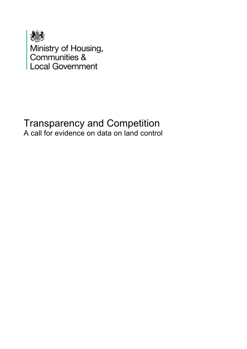Transparency and Competition: a Call for Evidence on Data on Land Control