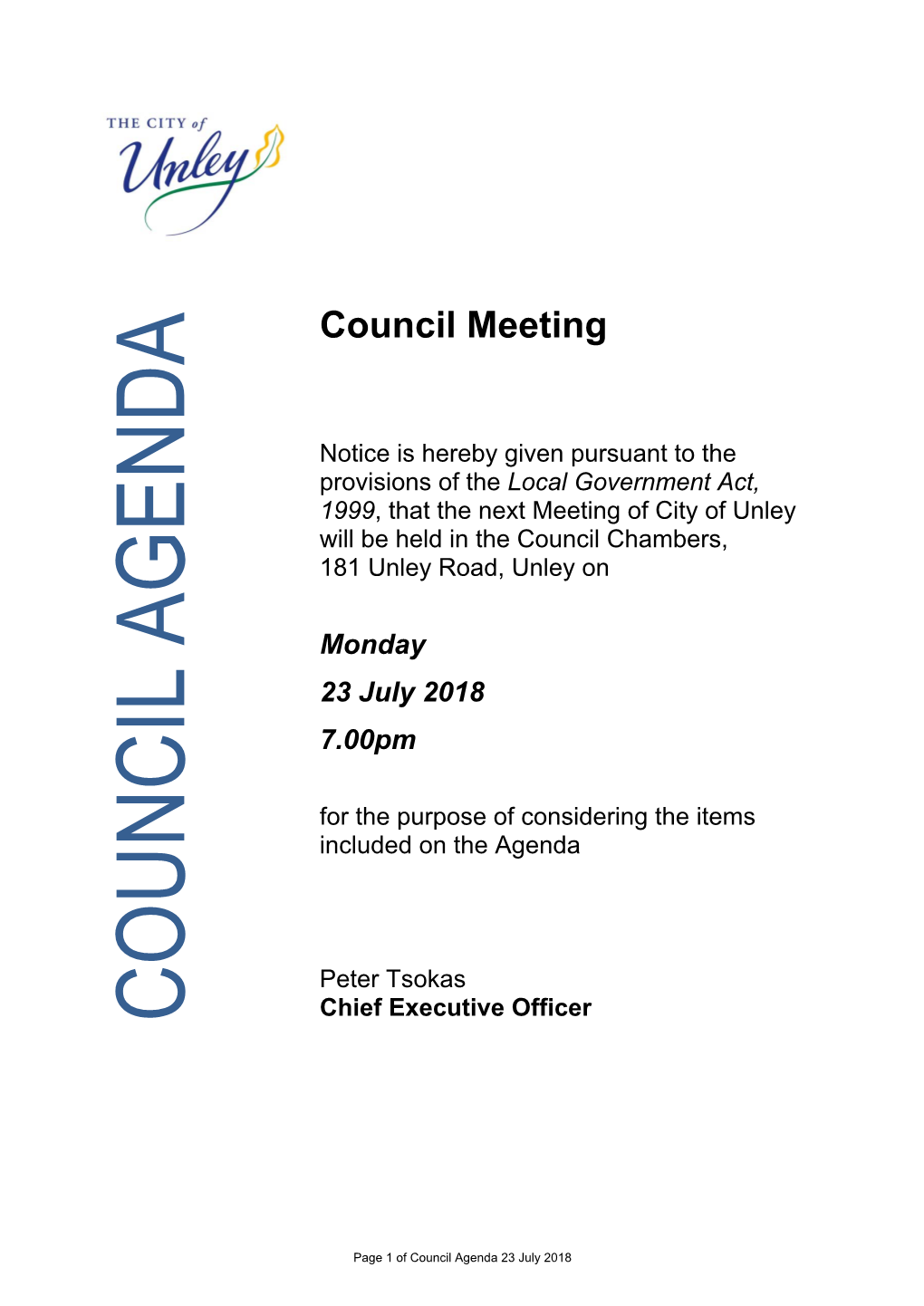 Council Agenda 23 July 2018