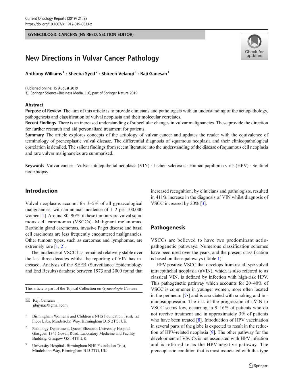 New Directions in Vulvar Cancer Pathology