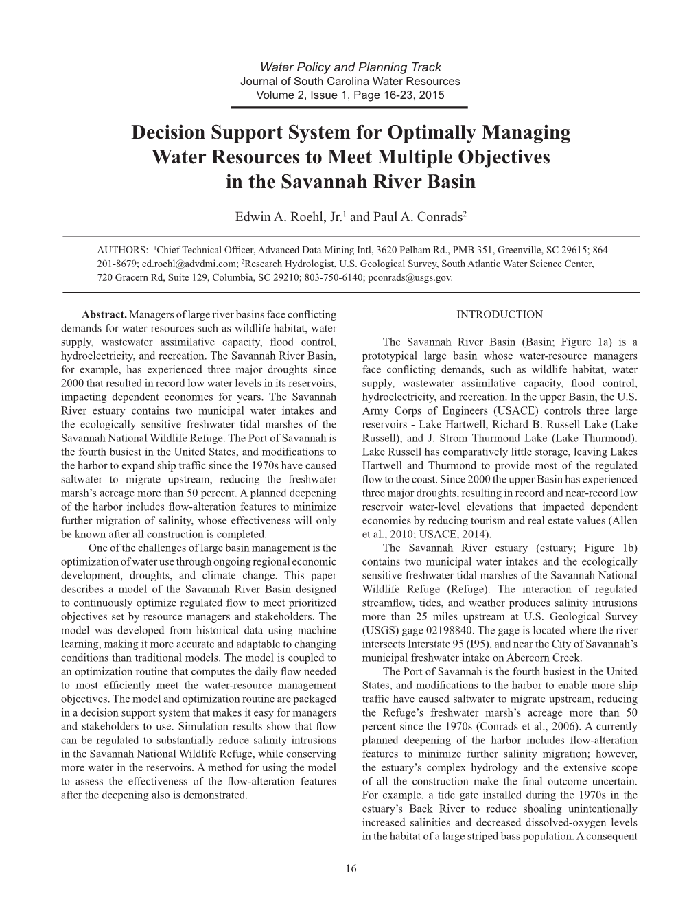 Decision Support System for Optimally Managing Water Resources to Meet Multiple Objectives in the Savannah River Basin