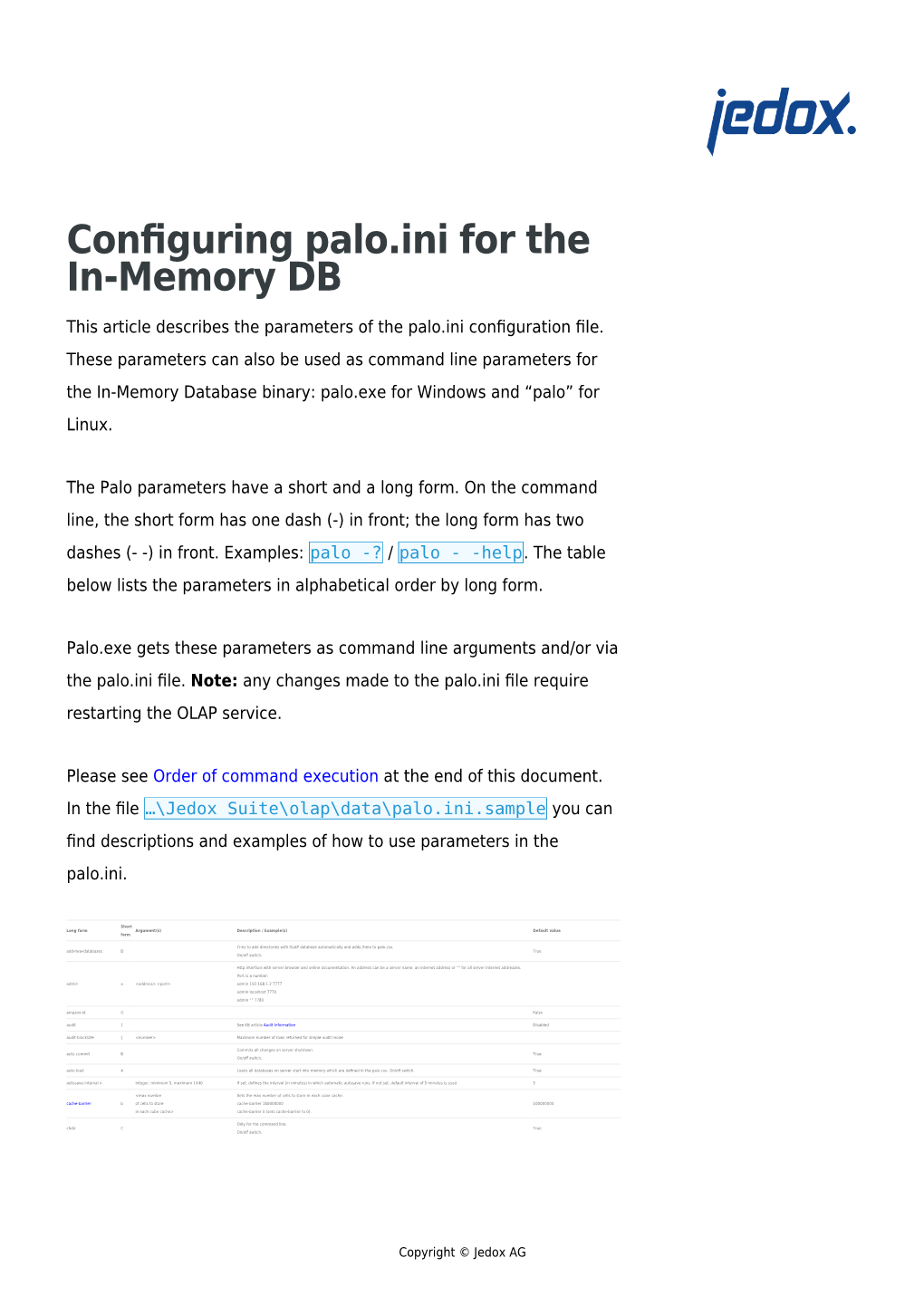 Configuring Palo.Ini for the In-Memory DB