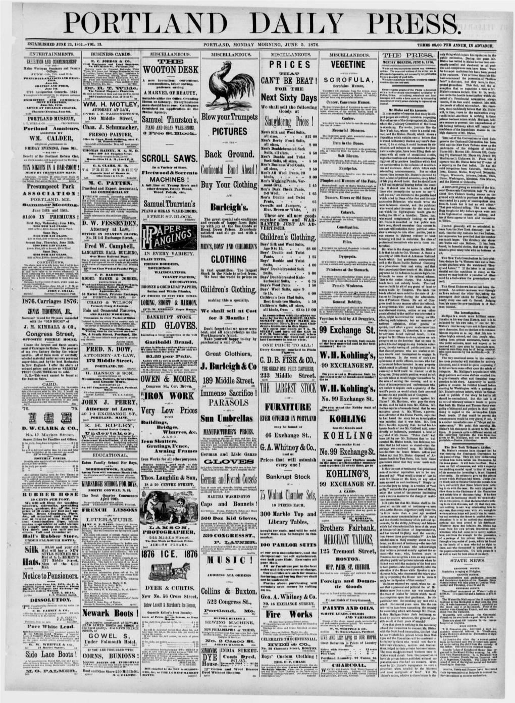 Portland Daily Press: June 5, 1876