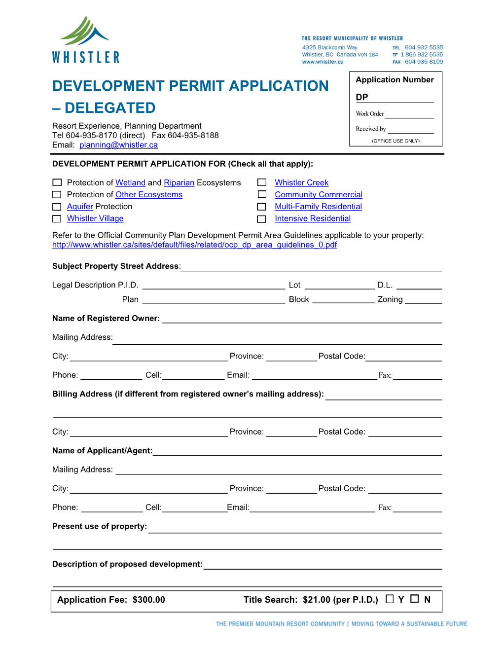 Development Permit Application – Delegated