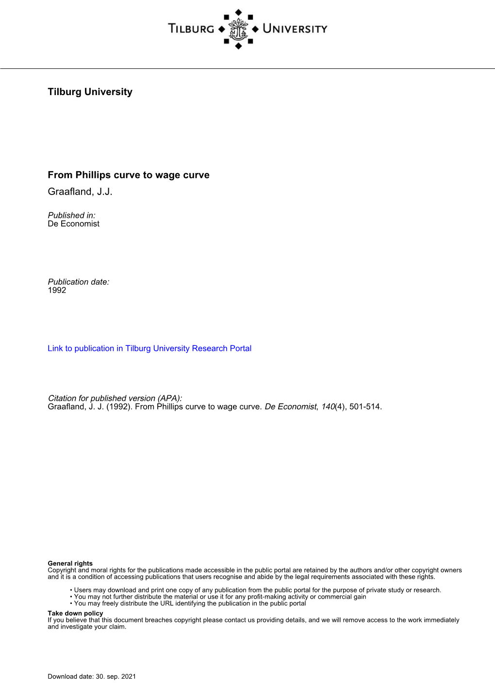 Tilburg University from Phillips Curve to Wage Curve Graafland, JJ