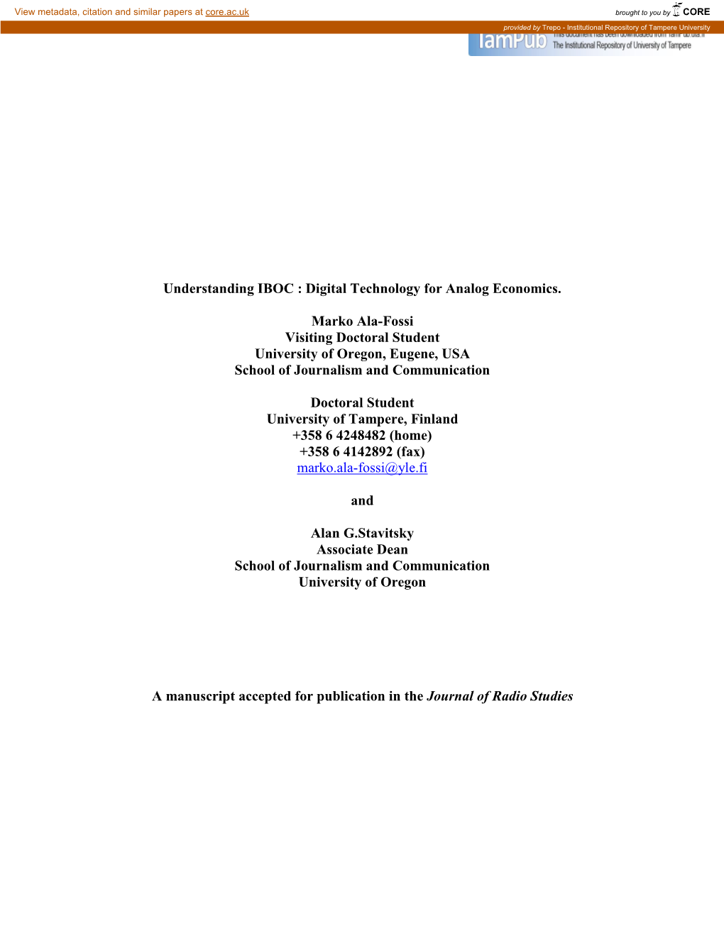 Understanding IBOC : Digital Technology for Analog Economics