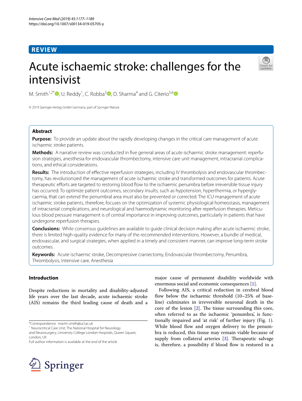 Acute Ischaemic Stroke: Challenges for the Intensivist M