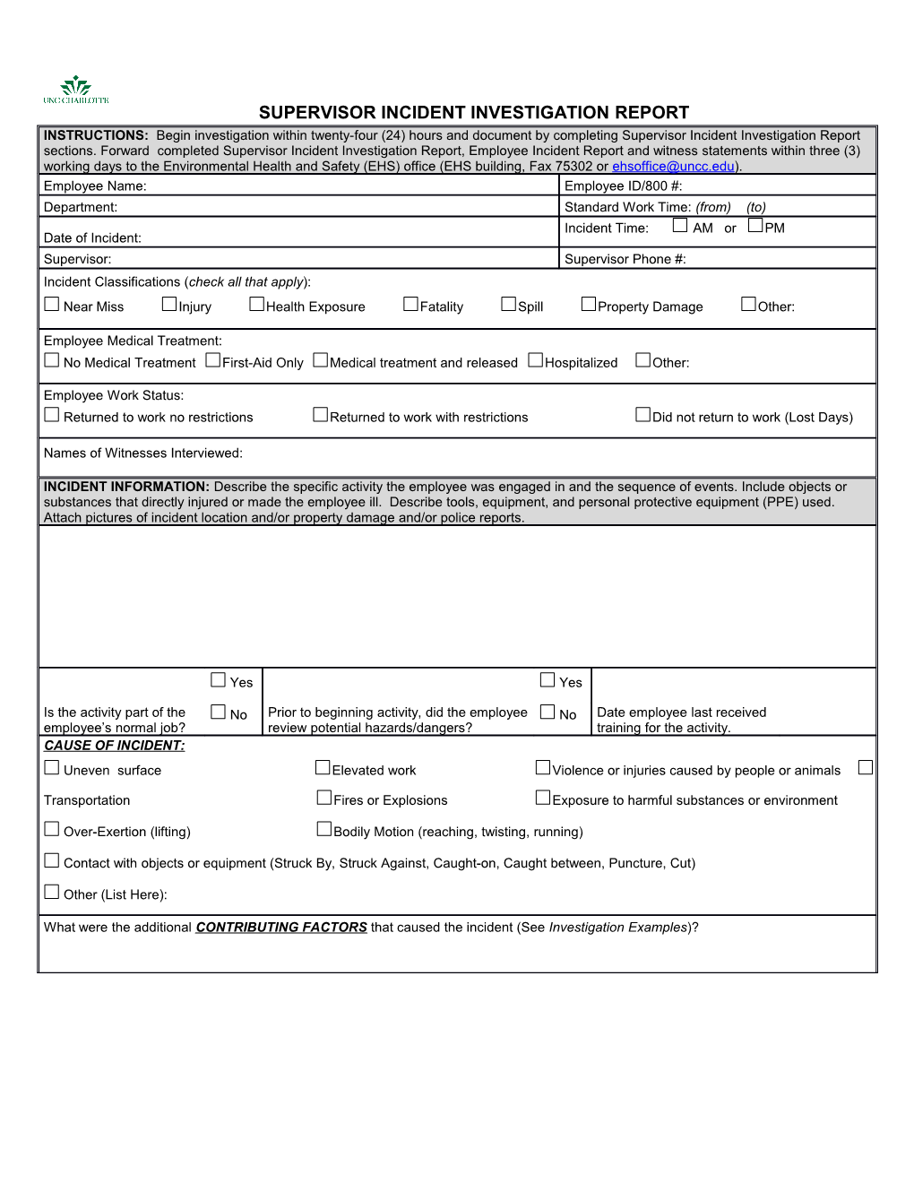 Supervisor Incident Investigation Report